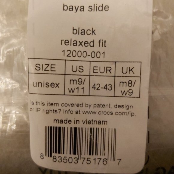 CROC Unisex New 9M /11W - Black Baya Slide -PAYPAL PAYMENT ONLY!! - Picture 2 of 6